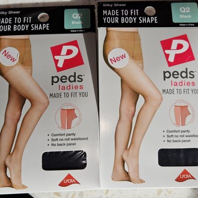 2 Pair Peds Ladies Silky Sheer Comfort Panty Control Top Pantyhose Size Q2 Black